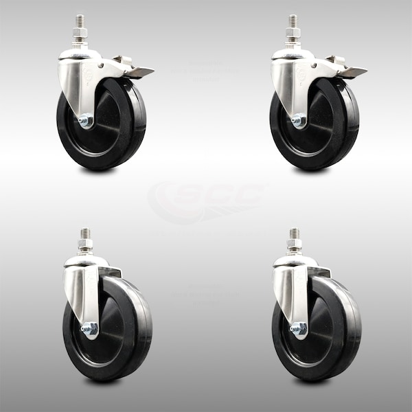Service Caster 5 Inch 316SS Soft Rubber Swivel 3/8 Inch Threaded Stem Caster Lock Brake, 2PK SCC-SS316TSTTL20S514-SRS-381615-2-S2 - main